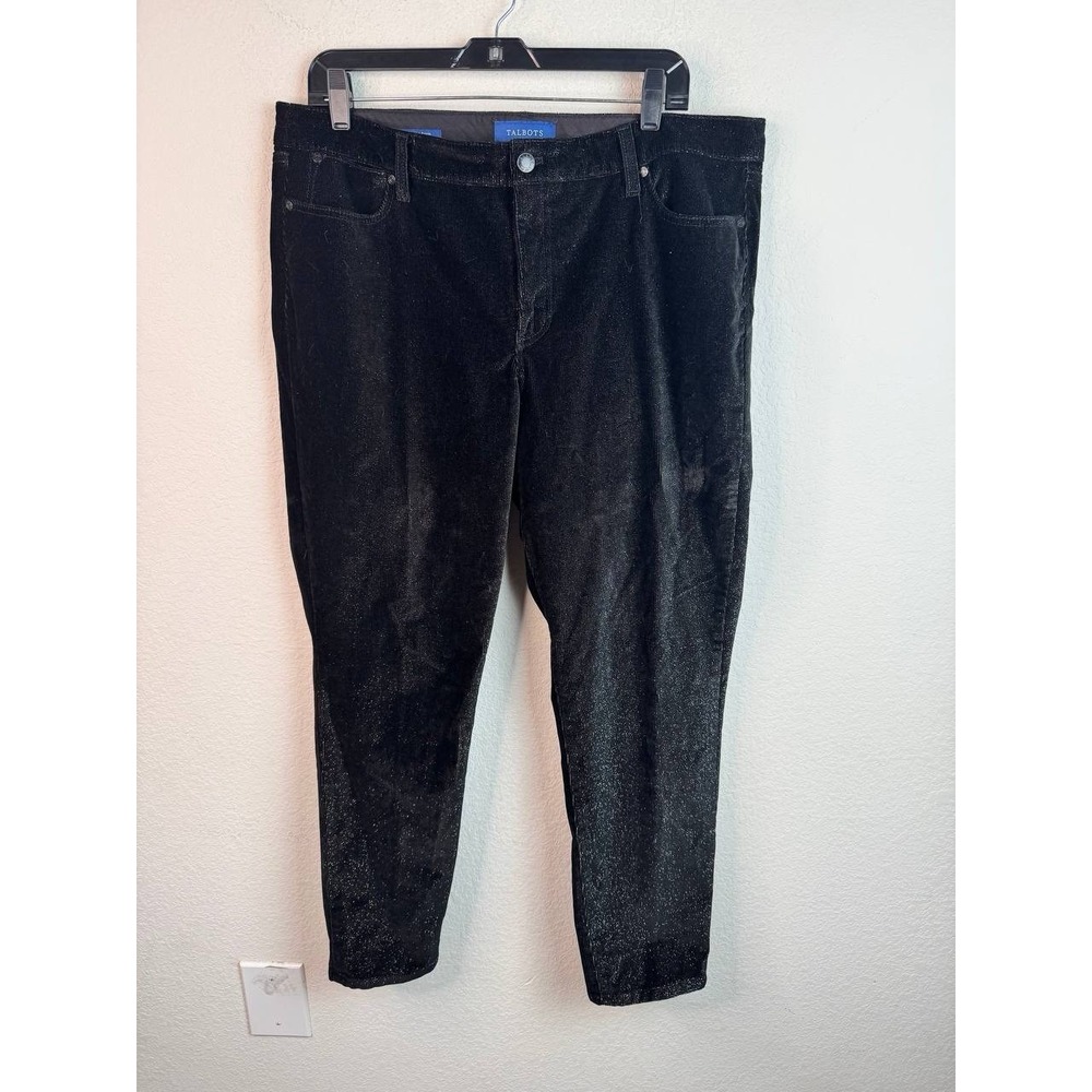 Talbots Black Velvet Slim Ankle Pants Womens 14‎ Stretch Holiday Dressy Soft